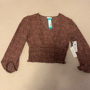 Peach and Black Long Sleeve Ruched Top